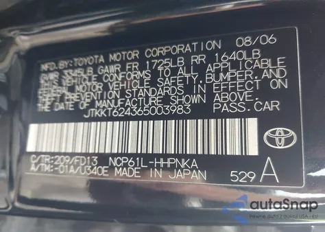 2006 Scion Xa from USA, damaged, VIN JTKKT624365003983